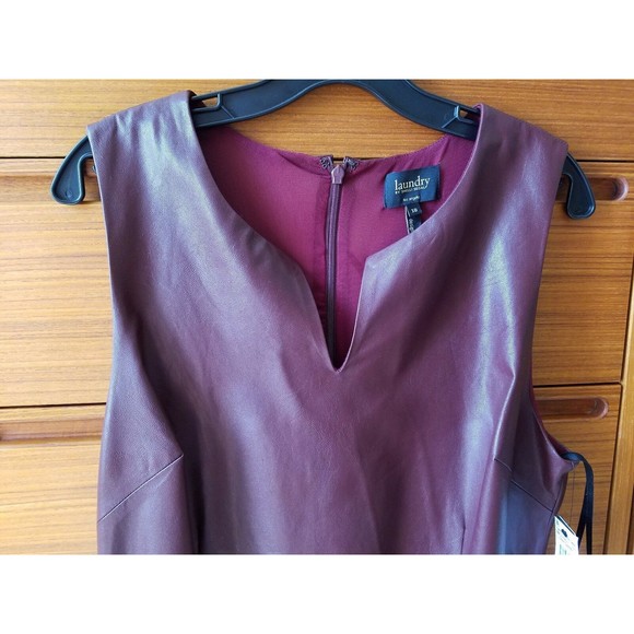 NWT Laundry by Shelli Segal Faux Leather Drop Waist Dress, Deep Garnet Red, 10 - Picture 5 of 6